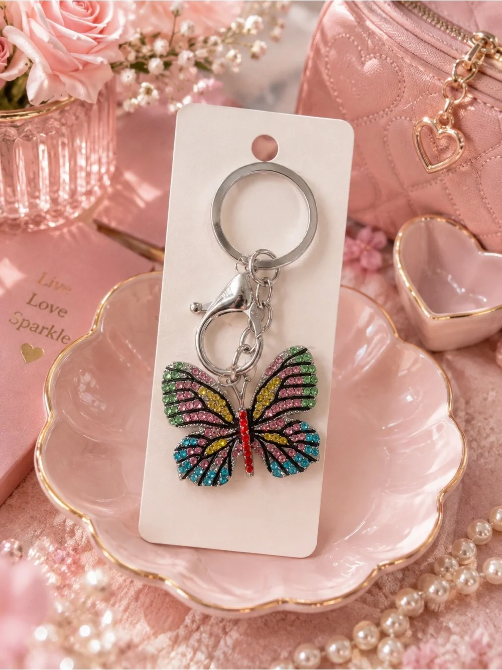 Multicolor Crystal Butterfly Keychain Charm